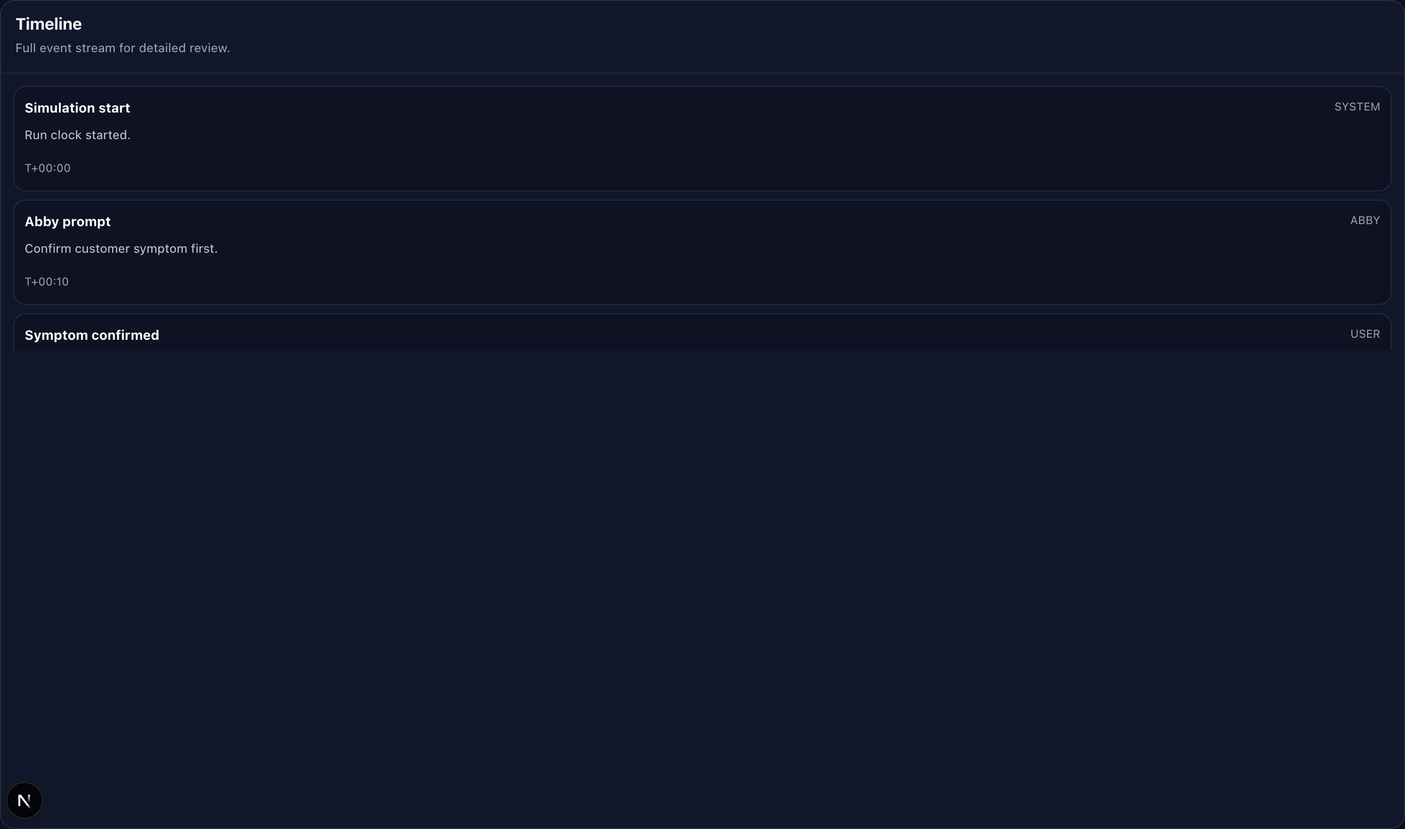 Execution timeline panel